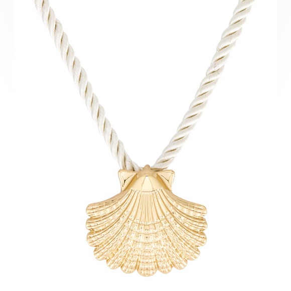 House of Harlow 1960 Statement Gold Shell Pendant Necklace on Cream Rope Cord - Picture 2 of 8